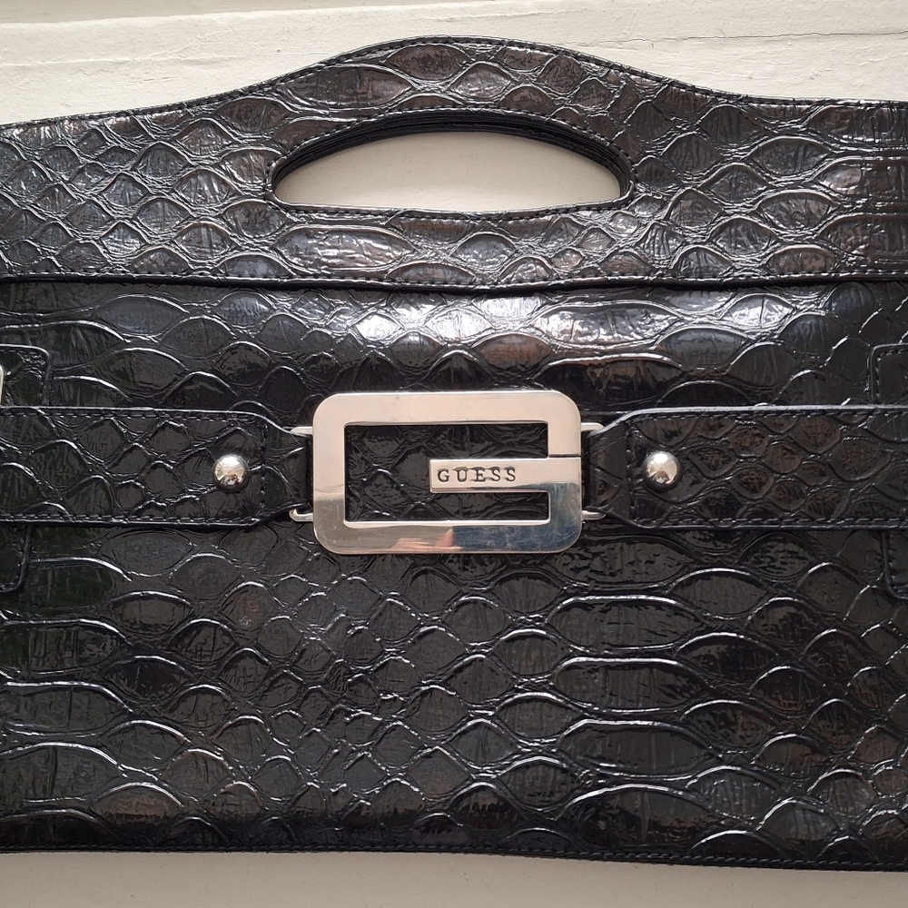 Guess Black Crocodile Embossed Clutch